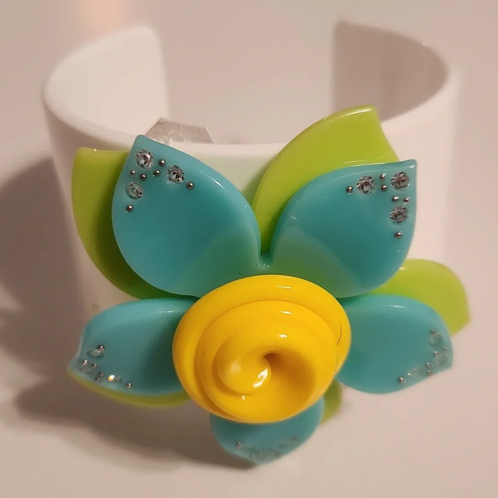 Flower Cuff Bracelet with Rhinestone Detail